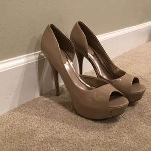nude peep toe platform heels